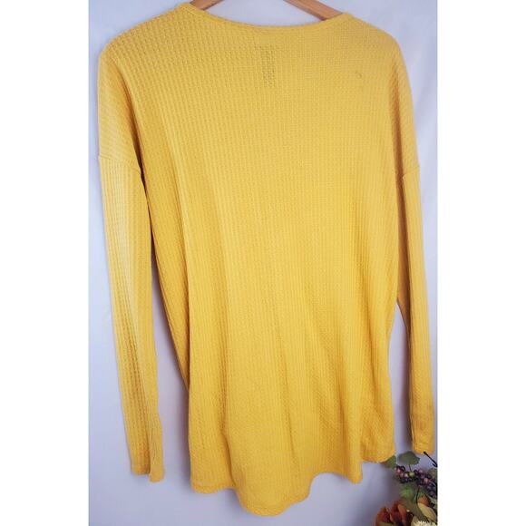 Daytrip Top L The Buckle BKE Yellow Waffle Knit Long Sleeve Thermal Womens Size - Picture 15 of 16